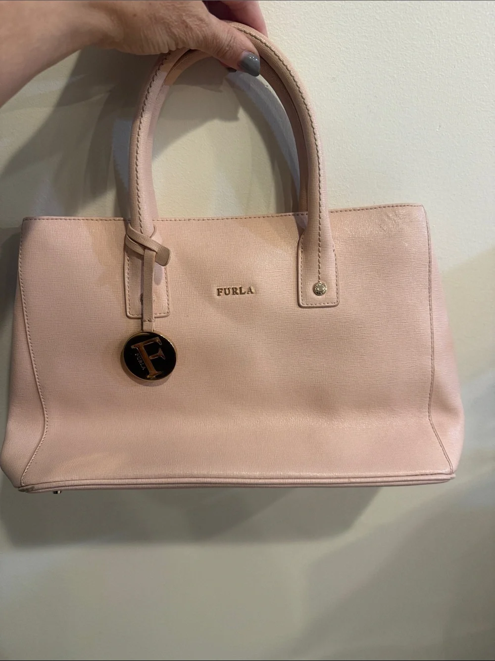 Furla Blush Pink Leather Satchel with Gold Charm